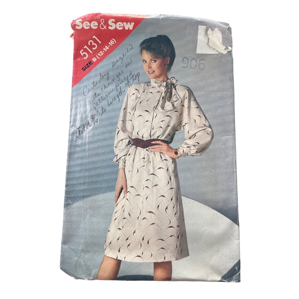 Butterick 5131 See & Sew Misses Dress Size B 12-14-16 Sewing Pattern Vintage CUT